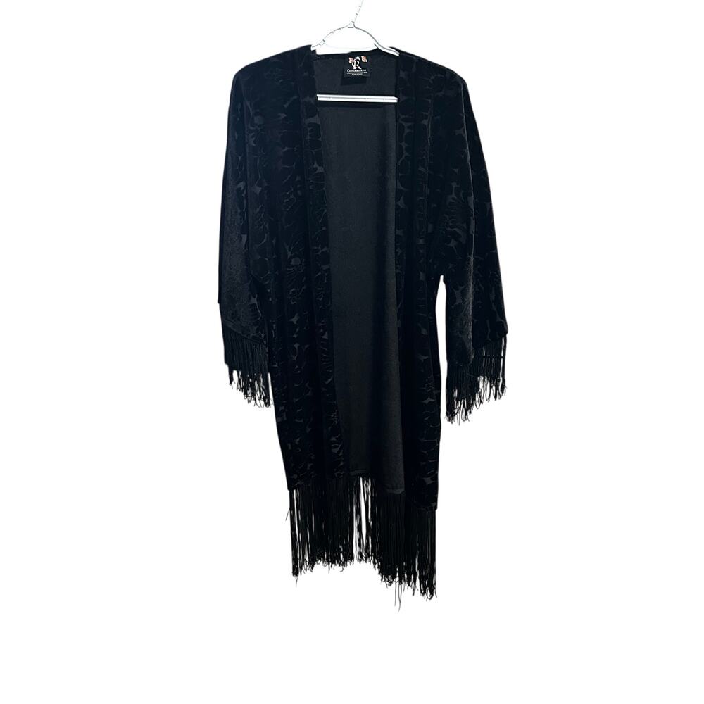 Costurero Real Black Velvet Burnout Floral Fringe Kimono Duster Whimsigoth Spain
